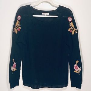 Black sweater with embroidery floral accents sz large
